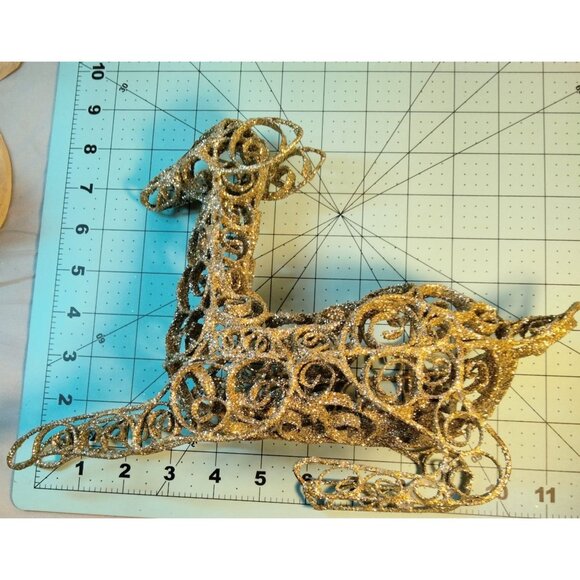 Gold Glitter Wire Reindeer Christmas Centerpiece Holiday Lying Down Figurine - Picture 3 of 9
